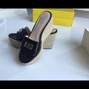 Coach black patent wedges size 8